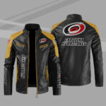 Carolina Hurricanes Block Yellow Black Leather Jacket