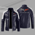 Chevrolet Corvette Block Blue White Leather Jacket