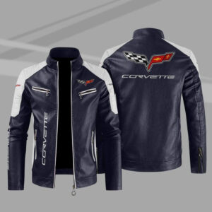 Chevrolet Corvette Block Blue White Leather Jacket
