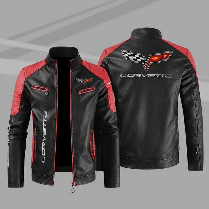 Chevrolet Corvette Block Red Black Leather Jacket Maker of Jacket