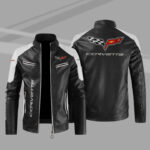 Chevrolet Corvette Block White Black Leather Jacket