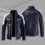 Chrysler Color Block Blue White Leather Jacket