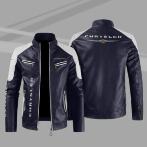 Chrysler Color Block Blue White Leather Jacket
