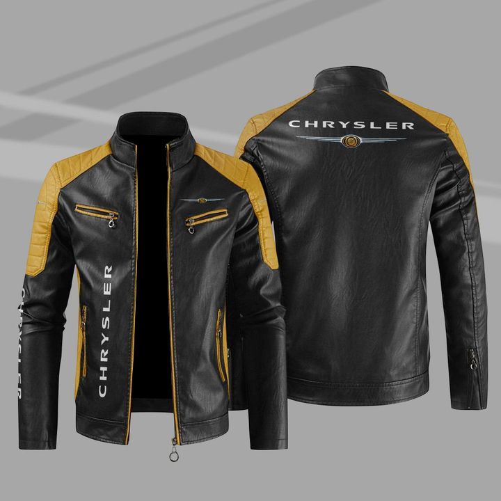 Chrysler Color Block Yellow Black Leather Jacket Chrysler Color Block Yellow Black Leather Jacket