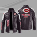 Cincinnati Reds Block Brown White MLB Leather Jacket