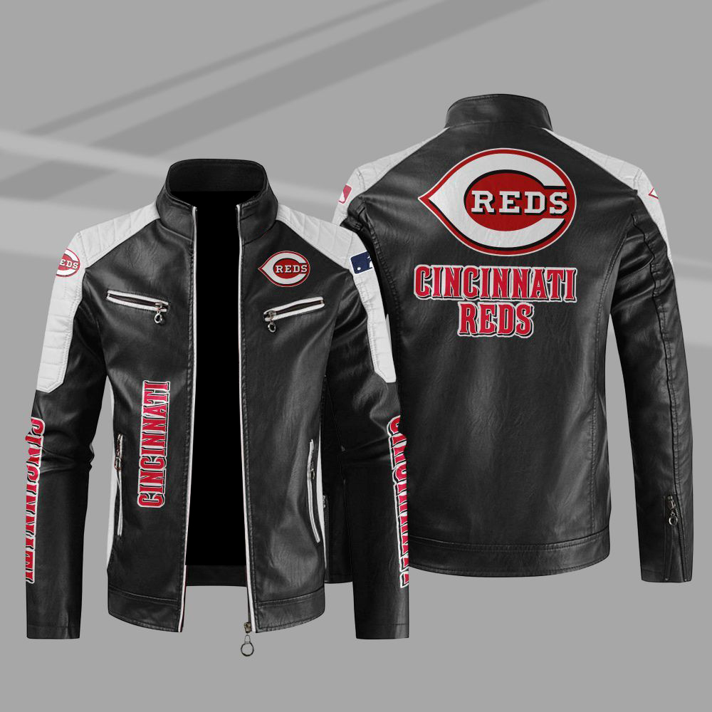 Cincinnati Reds Block White Black MLB Leather Jacket