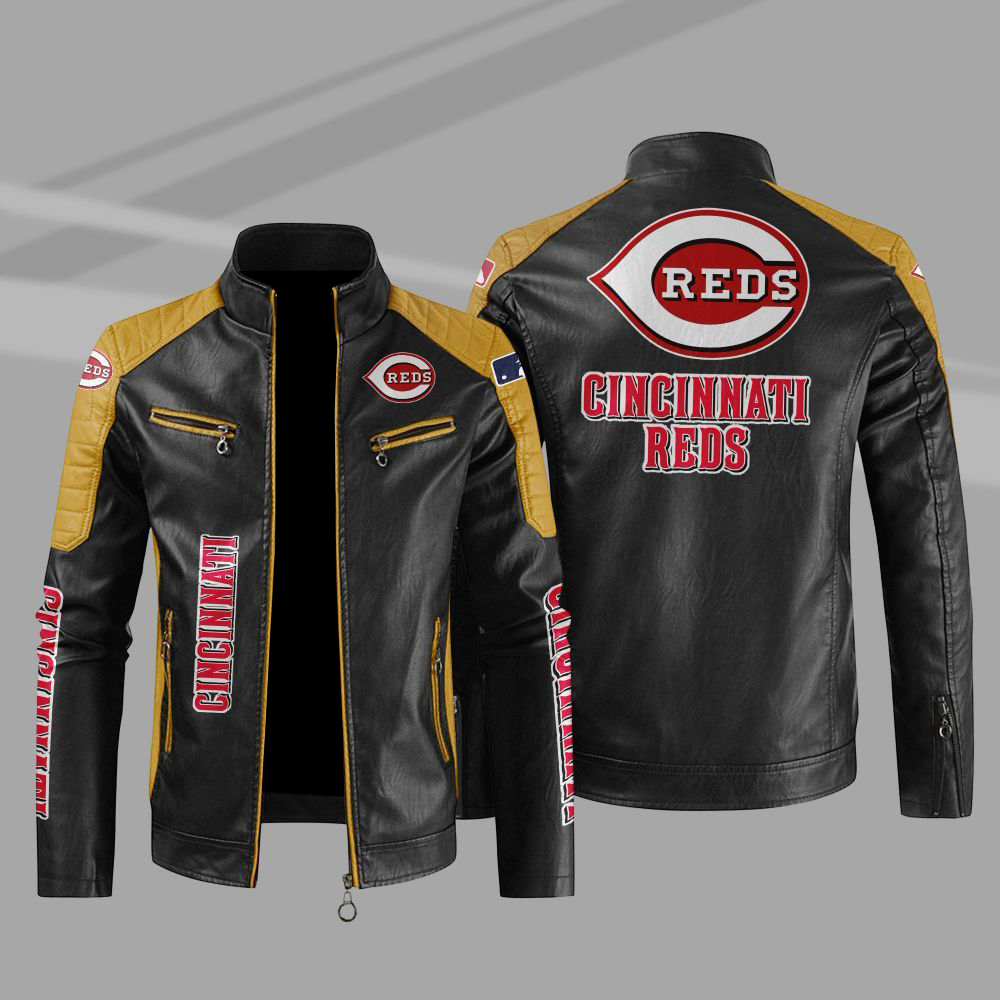 Cincinnati Reds Block Yellow Black MLB Leather Jacket Cincinnati Reds Block Yellow Black MLB Leather Jacket