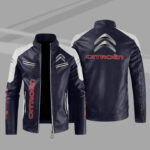Citroen Color Block Blue White Leather Jacket