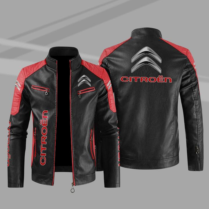 Citroen Color Block Red Black Leather Jacket Citroen Color Block Red Black Leather Jacket