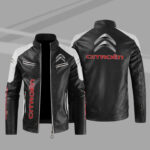 Citroen Color Block White Black Leather Jacket