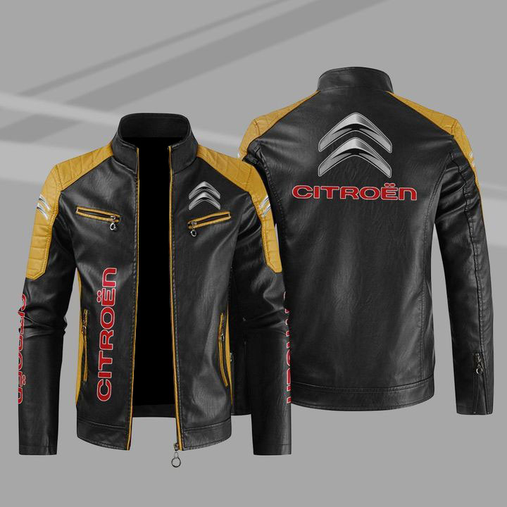Citroen Color Block Yellow Black Leather Jacket Citroen Color Block Yellow Black Leather Jacket