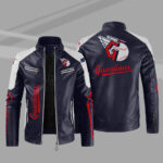 Cleveland Guardians Block Blue White Leather Jacket