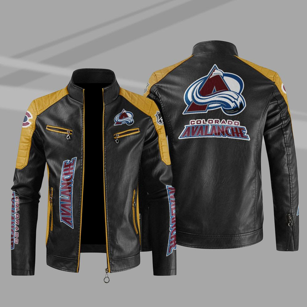 Colorado Avalanche Block Yellow Black Leather Jacket Colorado Avalanche Block Yellow Black Leather Jacket