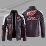 Detroit Red Wings Block Brown White Leather Jacket