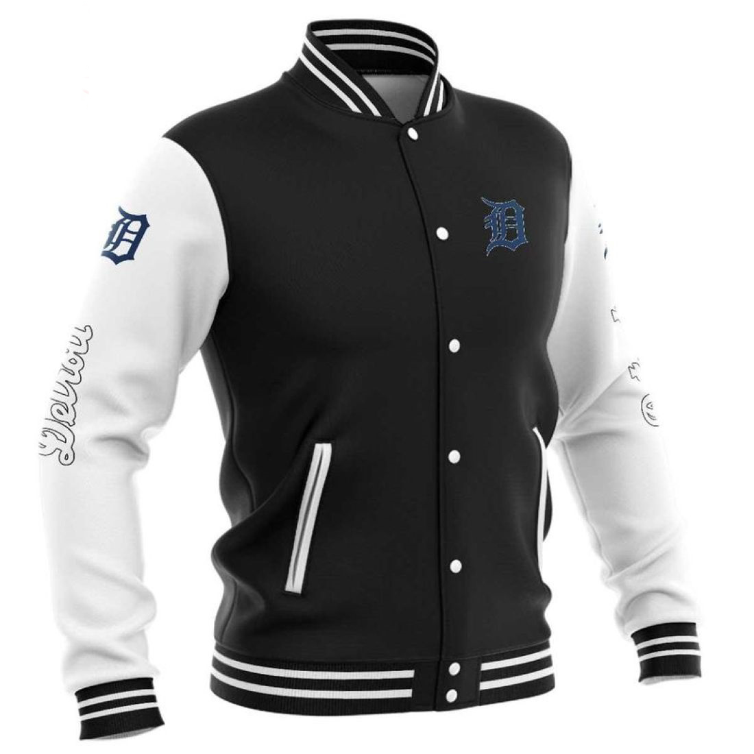Detroit Tigers Black White Varsity MLB Baseball Jacket (1) Detroit Tigers Black White Varsity MLB Baseball Jacket
