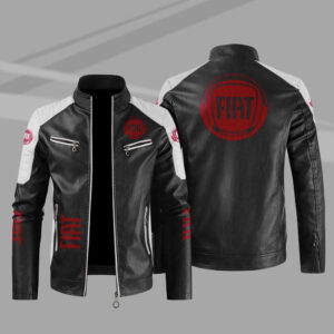 Fiat Black White Color Block Leather Jacket