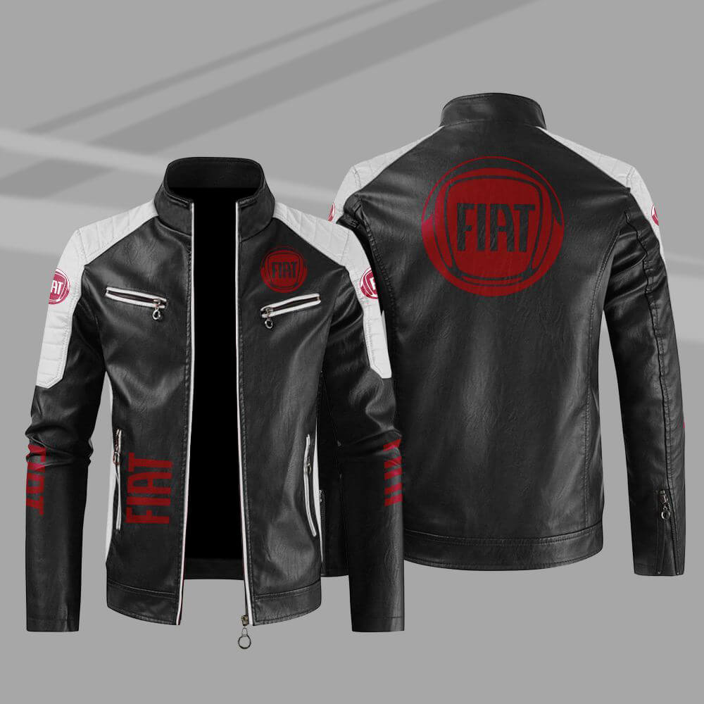 Fiat Black White Color Block Leather Jacket (1) Fiat Black White Color Block Leather Jacket