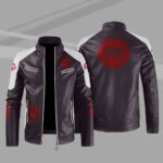 Fiat Brown White Color Block Leather Jacket