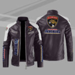 Florida Panthers Block Brown White Leather Jacket