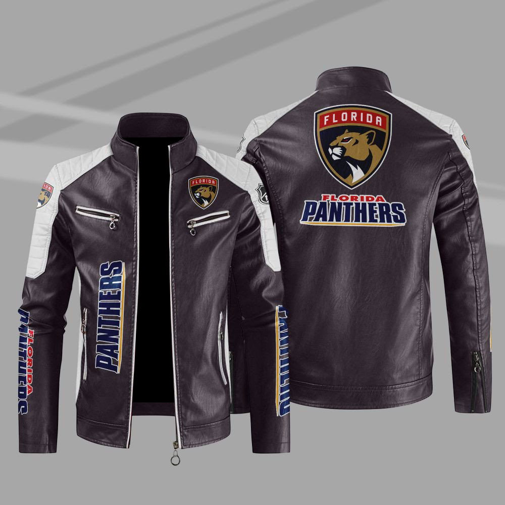 Florida Panthers Block Brown White Leather Jacket Florida Panthers Block Brown White Leather Jacket