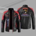 Florida Panthers Block Red Black Leather Jacket