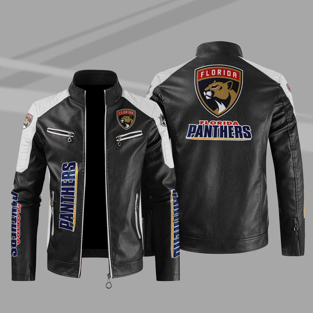 Florida Panthers Block White Black NHL Leather Jacket Florida Panthers Block White Black NHL Leather Jacket