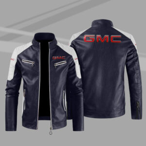 GMC Car Block Blue White Leather Jacket