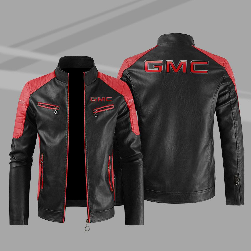 GMC Car Block Red Black Leather Jacket GMC Car Block Red Black Leather Jacket