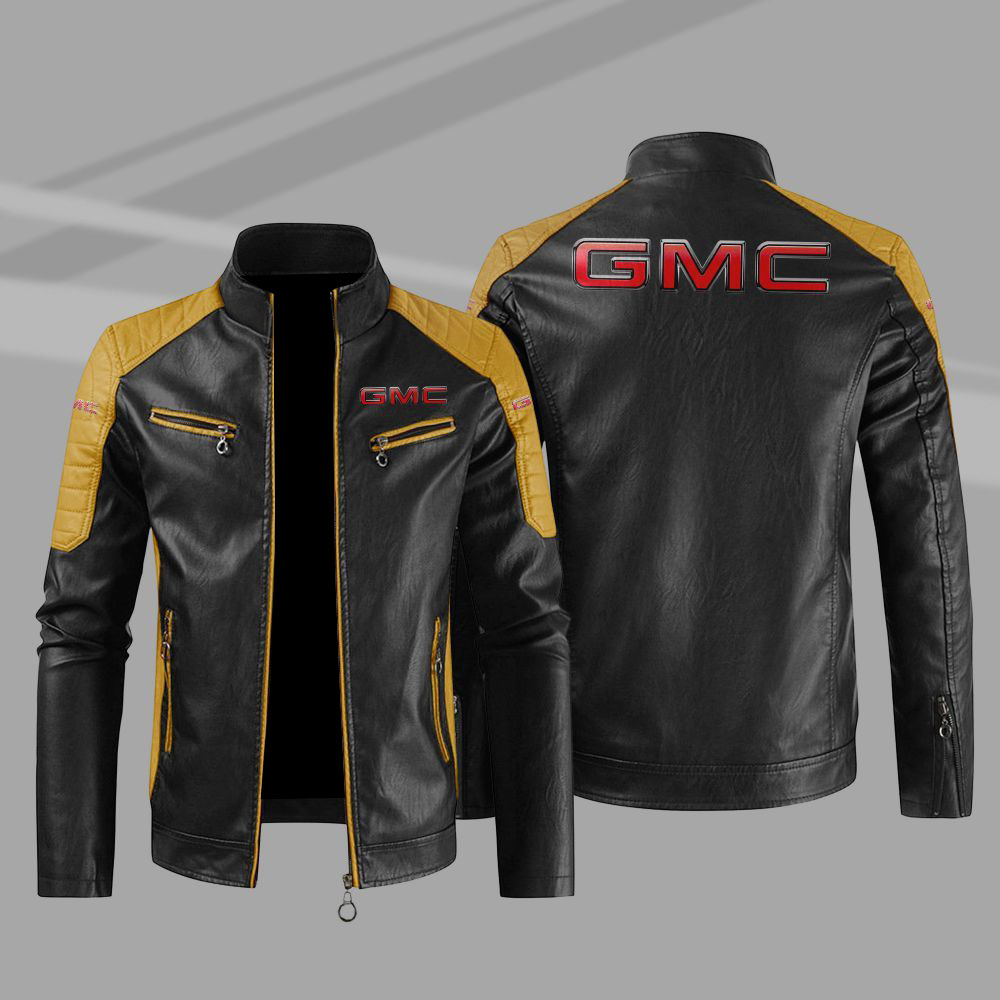 GMC Car Block Yellow Black Leather Jacket GMC Car Block Yellow Black Leather Jacket
