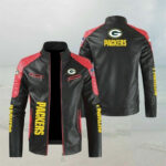 Green Bay Packers Block Red Black Leather Jacket