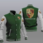Green Grey Porsche Car Baseball Varsity Jacket