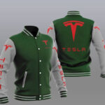 Green Grey Tesla Car Baseball Varsity Jacket