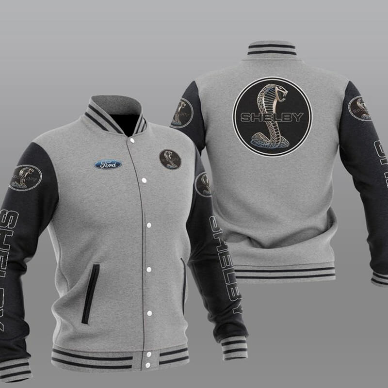 Grey Black Ford Shelby Car Baseball Varsity Jacket Grey Black Ford Shelby Car Baseball Varsity Jacket