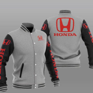 Grey Black Honda Car Baseball Varsity Jacket