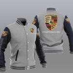 Grey Black Porsche Car Baseball Varsity Jacket