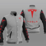 Grey Black Tesla Car Baseball Varsity Jacket