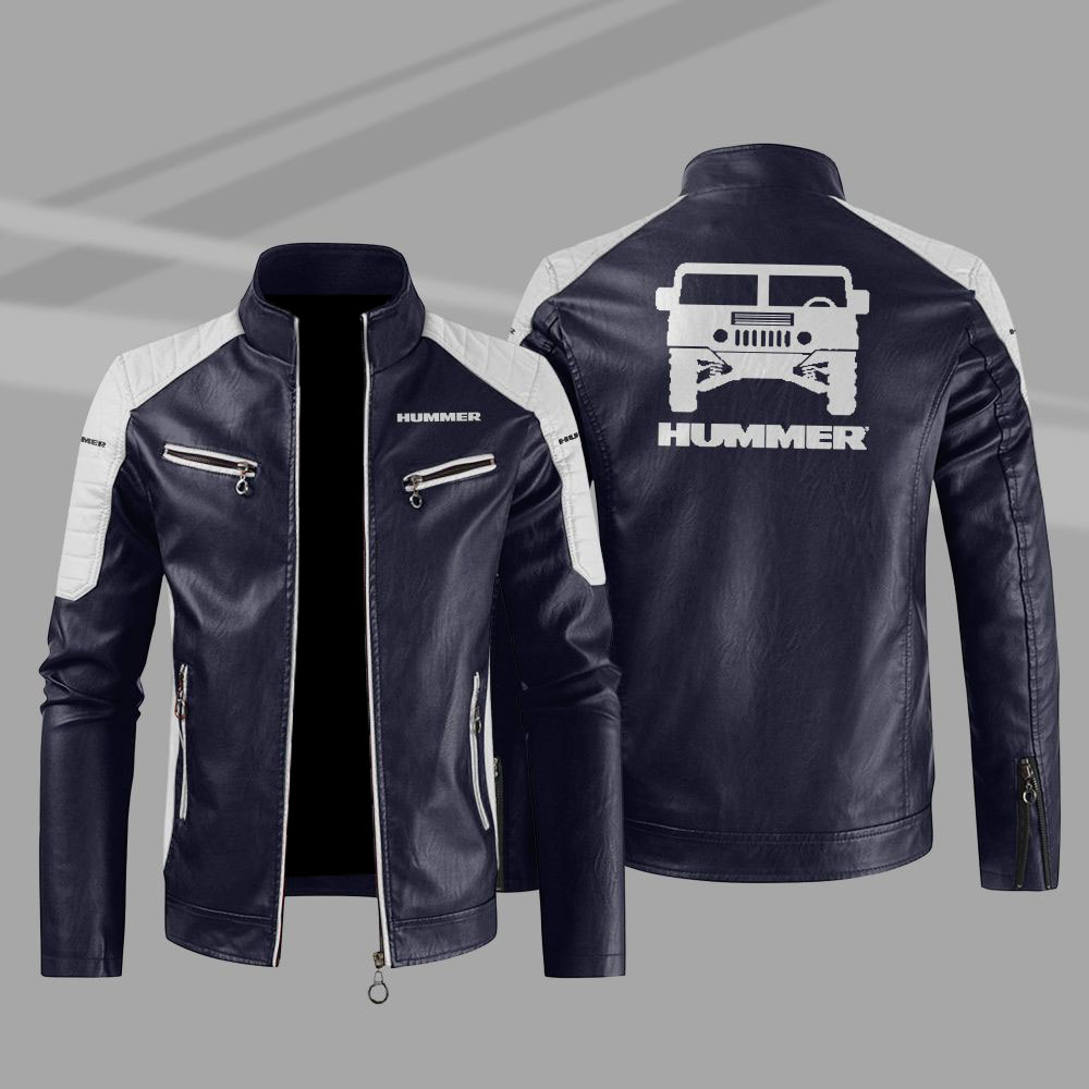 Hummer Car Motor Block Blue White Leather Jacket Hummer Car Motor Block Blue White Leather Jacket