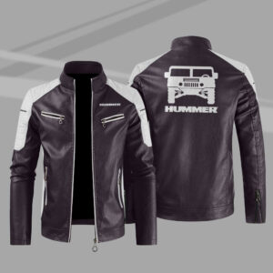 Hummer Car Motor Block Brown White Leather Jacket
