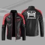 Hummer Car Motor Block Red Black Leather Jacket