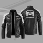 Hummer Car Motor Block White Black Leather Jacket