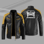 Hummer Car Motor Block Yellow Black Leather Jacket