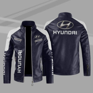 Hyundai Color Block Blue White Leather Jacket