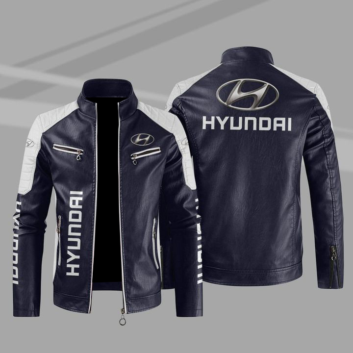 Hyundai Color Block Blue White Leather Jacket Hyundai Color Block Blue White Leather Jacket