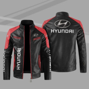 Hyundai Color Block Red Black Leather Jacket