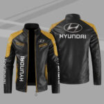 Hyundai Color Block Yellow Black Leather Jacket