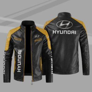 Hyundai Color Block Yellow Black Leather Jacket