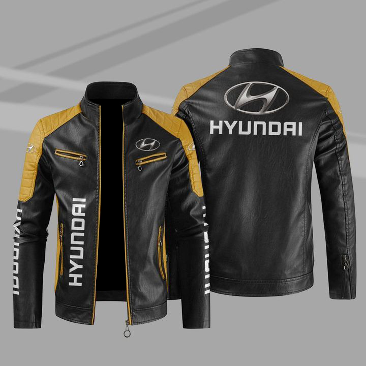 Hyundai Color Block Yellow Black Leather Jacket Hyundai Color Block Yellow Black Leather Jacket