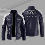 Infiniti Motor Blue White Color Block Leather Jacket