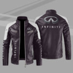 Infiniti Motor Brown White Color Block Leather Jacket