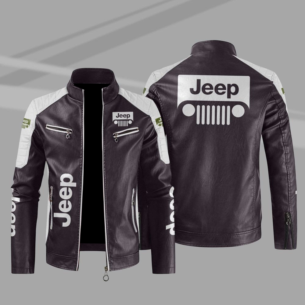 Jeep Car Motor Block Brown White Leather Jacket Jeep Car Motor Block Brown White LeaJeep Car Motor Block Brown White Leather Jacketther Jacket